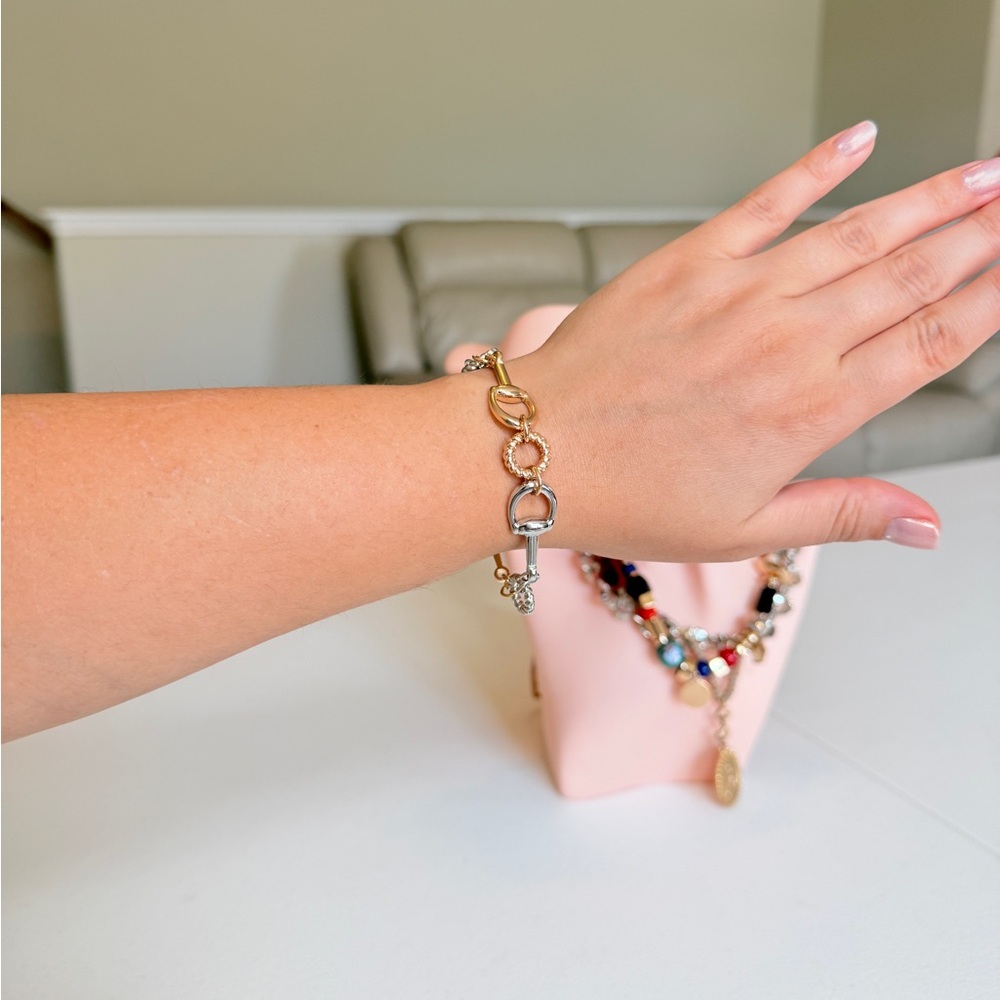 Two-Tone Gold and Silver Charm Link Bracelet